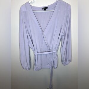 J Crew Mercantile Size 16 Lavender Faux Wrap Top Blouse Belt Long Sleeves VGUC